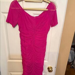 Chic Fuchsia Ruched Midi Dress